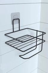 KanguruMarkt® Kendiliğinden Yapışkanlı Tuvalet Kağıdı Tutacağı ve Yedek Raf - Siyah Modern Metal Tasarım