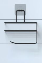 KanguruMarkt® Kendiliğinden Yapışkanlı Tuvalet Kağıdı Tutacağı ve Yedek Raf - Siyah Modern Metal Tasarım