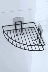 KanguruMarkt® Yapışkanlı Banyo Köşeliği Kancalı Köşe Rafı Duş Şampuanlık Duvar Düzenleyici Organizer Raf