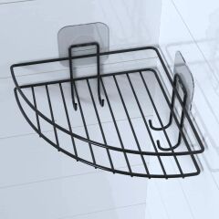 KanguruMarkt® Yapışkanlı Banyo Köşeliği Kancalı Köşe Rafı Duş Şampuanlık Duvar Düzenleyici Organizer Raf