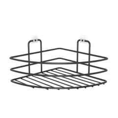 KanguruMarkt® Kendiliğinden Yapışkanlı Montaj Gerektirmeyen Tek Katlı Banyo Askı Köşe Şampuanlık Siyah