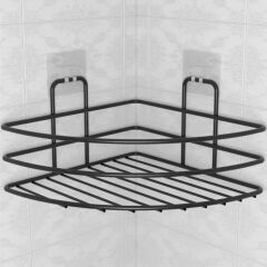 KanguruMarkt® Kendiliğinden Yapışkanlı Montaj Gerektirmeyen Tek Katlı Banyo Askı Köşe Şampuanlık Siyah