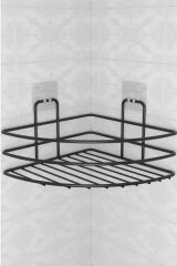 KanguruMarkt® Kendiliğinden Yapışkanlı Montaj Gerektirmeyen Tek Katlı Banyo Askı Köşe Şampuanlık Siyah