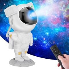 KanguruMarkt® Uzaktan Kumandalı ve Zamanlayıcılı Farklı Renk Işık Modlu Astronot Projektör Gece Lambası