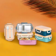 KanguruMarkt® 2 Bölmeli 150-300 Ml Paslanmaz Çelik Yemek Kabı Beslenme Kabı Yiyecek Saklama Kabı