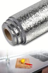 KanguruMarkt® Rulo Gümüş Alüminyum Folyo Duvar Kağıdı, Kendinden Yapışkanlı Raf İçi, Su Geçirmez Folyo  2 mt x 60 cm