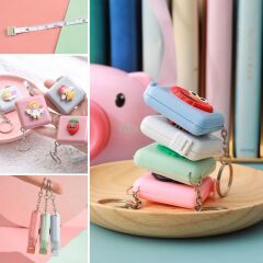 Sevimli Yumuşak Stickerli  Pratik Taşınabilir Çanta Boy Anahtarlıklı Mezura