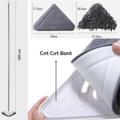 KanguruMarkt® Teleskopik Saplı 150 cm Üçgen Mop Cam Duvar Tavan Fayans Parke Temizleyici Mop