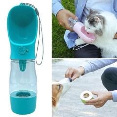 KanguruMarkt® Taşınabilir Mama Hazneli Evcil Hayvan Suluğu Seyahat Kabı Kilitlenebilen Su Sızdırmaz 380ML