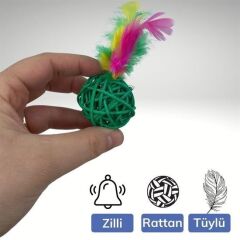KanguruMarkt® 2li Rattan Renkli Peluş Tüy Kedi Köpek Oyuncak Yakalama Çiğneme Çıngıraklı Top Oyuncağı