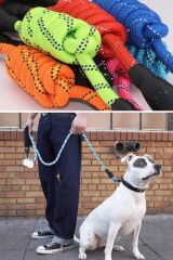 KanguruMarkt® Reflektörlü Fosforlu Köpek Gezdirme Halatı Tasma Kayışı Metal Kancalı 130 cm