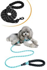 KanguruMarkt® Reflektörlü Fosforlu Köpek Gezdirme Halatı Tasma Kayışı Metal Kancalı 130 cm