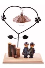 KanguruMarkt® Pilli Işıklı Romantik Çift Tema Büyük Boy Dekoratif Ahşap Biblo