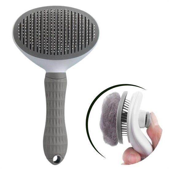 KanguruMarkt® Kedi Köpek Tüy Toplayıcı Kendini Temizleyebilen Ergonomik Rahat Evcil Hayvan Tarağı Gri