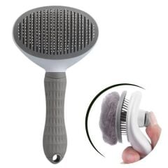KanguruMarkt® Kedi Köpek Tüy Toplayıcı Kendini Temizleyebilen Ergonomik Rahat Evcil Hayvan Tarağı Gri