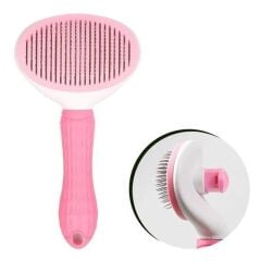 KanguruMarkt® Kedi Köpek Tüy Toplayıcı Kendini Temizleyebilen Ergonomik Saplı Evcil Hayvan Tarağı Pembe