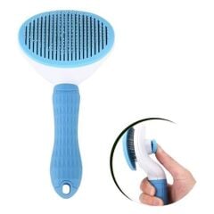 KanguruMarkt® Kedi Köpek Tüy Toplayıcı Kendini Temizleyebilen Ergonomik Saplı Evcil Hayvan Tarağı Mavi
