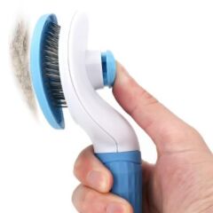 KanguruMarkt® Kedi Köpek Tüy Toplayıcı Kendini Temizleyebilen Ergonomik Saplı Evcil Hayvan Tarağı Mavi