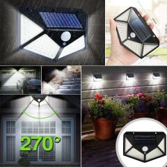 KanguruMarkt® 100 Ledli 3 Farklı Aydınlatma Ayarlı Solar Güneş Enerjili Hareket Sensörlü Bahçe Duvar Lambası