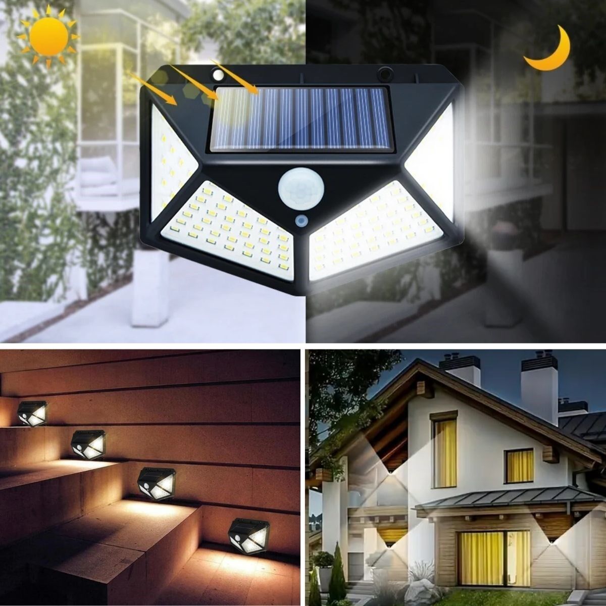 KanguruMarkt® 100 Ledli 3 Farklı Aydınlatma Ayarlı Solar Güneş Enerjili Hareket Sensörlü Bahçe Duvar Lambası