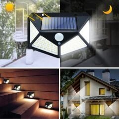 KanguruMarkt® 100 Ledli 3 Farklı Aydınlatma Ayarlı Solar Güneş Enerjili Hareket Sensörlü Bahçe Duvar Lambası