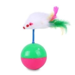 KanguruMarkt® Kedi Oyun Topu Tüylü Fareli Hacı Yatmaz Eğitici Yavru Kedi Fare Kovalama Oyuncağı