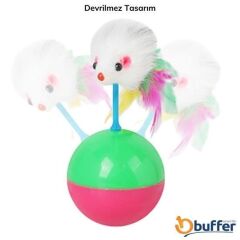 Tüylü Fareli Hacı Yatmaz Eğitici Yavru Kedi Fare Kovalama Oyuncağı