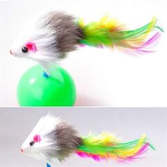 Tüylü Fareli Hacı Yatmaz Eğitici Yavru Kedi Fare Kovalama Oyuncağı