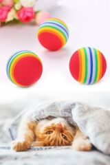 KanguruMarkt® 3lü Gökkuşağı Sünger Kedi Köpek Çiğneme Oyun Topu 4,2 cm