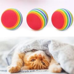 KanguruMarkt® 3lü Gökkuşağı Sünger Kedi Köpek Çiğneme Oyun Topu 4,2 cm