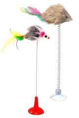 2li Vantuzlu Fareli Tüylü Hareketli Çanlı ve Esneyen Eğlenceli Peluş Kedi Oyuncağı