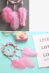 KanguruMarkt® El Yapımı Kuş Tüyü ve Led Işıklı Dekoratif Asma Düş Rüya Kapanı