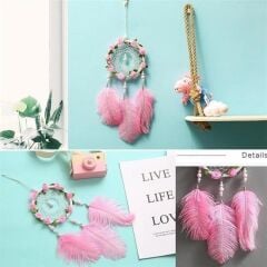 KanguruMarkt® El Yapımı Kuş Tüyü ve Led Işıklı Dekoratif Asma Düş Rüya Kapanı