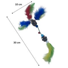 KanguruMarkt® Tüylü Tahta Boncuklu Zilli Kedi Oyuncağı Çok Renkli Kedi Oyuncak