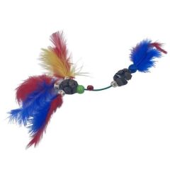 KanguruMarkt® Tüylü Tahta Boncuklu Zilli Kedi Oyuncağı Çok Renkli Kedi Oyuncak