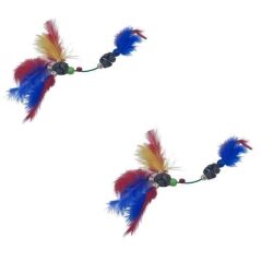 KanguruMarkt® Tüylü Tahta Boncuklu Zilli Kedi Oyuncağı Çok Renkli Kedi Oyuncak