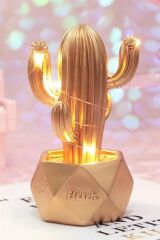 Led Işıklı Sevimli Kaktüs Dekoratif Masa Lambası