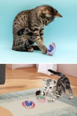 KanguruMarkt® Yaylı Metal Fareli Kafes Kedi Oyun Topu Sıçrayan Spiral Kedi Topu