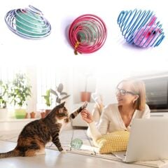KanguruMarkt® Yaylı Metal Fareli Kafes Kedi Oyun Topu Sıçrayan Spiral Kedi Topu
