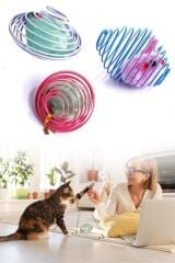 KanguruMarkt® Yaylı Metal Fareli Kafes Kedi Oyun Topu Sıçrayan Spiral Kedi Topu