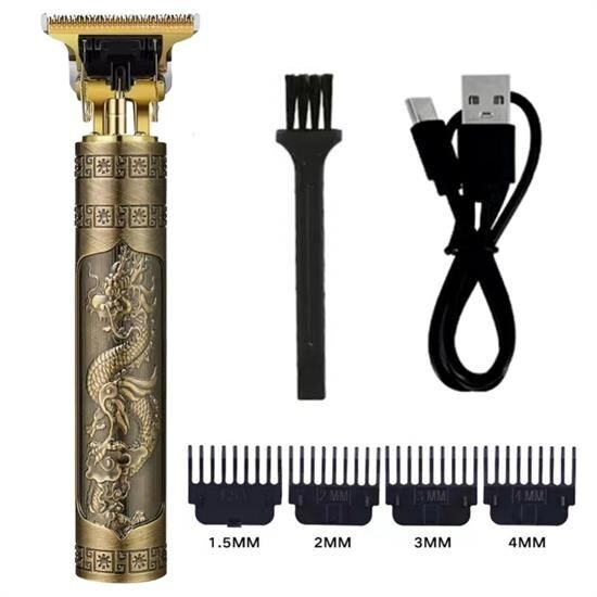 KanguruMarkt® Vintage Görünümlü Güçlü 4 Farklı Başlıklı USB ŞarjlI Manuel Tıraş Makinası