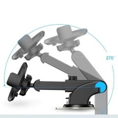 KanguruMarkt® 360 Derece Dönen Torpido Üstü Uzunluk Ayarlamalı Vantuzlu Teleskopik Araç Telefon Tutucu