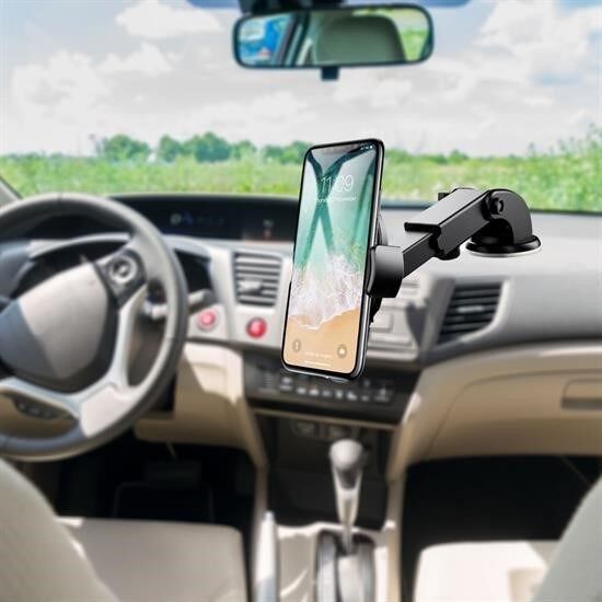 KanguruMarkt® 360 Derece Dönen Torpido Üstü Uzunluk Ayarlamalı Vantuzlu Teleskopik Araç Telefon Tutucu