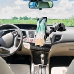 KanguruMarkt® 360 Derece Dönen Torpido Üstü Uzunluk Ayarlamalı Vantuzlu Teleskopik Araç Telefon Tutucu