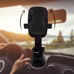 KanguruMarkt® 360 Derece Dönen Torpido Üstü Uzunluk Ayarlamalı Vantuzlu Teleskopik Araç Telefon Tutucu