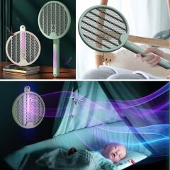 KanguruMarkt® Tenis Raketi Tipi Masaüstü Olabilen Gece Lambalı Sinek Kovucu,Öldürücü Raket