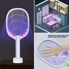 KanguruMarkt® Şarjlı Sinek Öldürücü Masaüstü Standlı,Mor Işık Sinek Kovucu Raket 5w