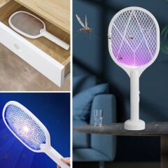 KanguruMarkt® Şarjlı Sinek Öldürücü Masaüstü Standlı,Mor Işık Sinek Kovucu Raket 5w