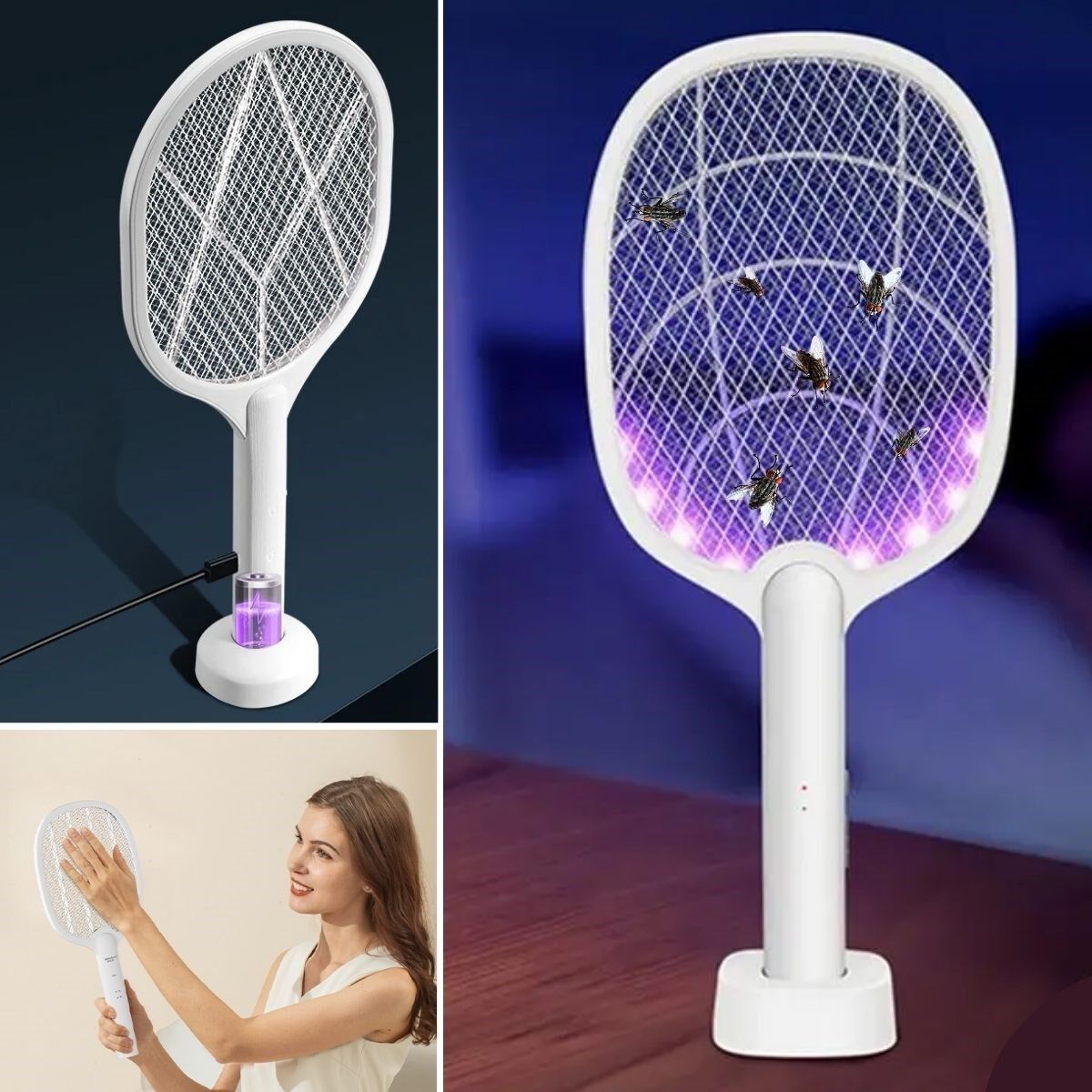 KanguruMarkt® Şarjlı Sinek Öldürücü Masaüstü Standlı,Mor Işık Sinek Kovucu Raket 5w