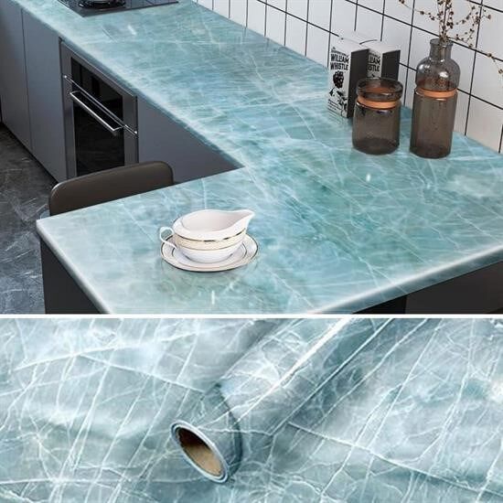 Mermer Desenli Tezgah Yapışkanlı Folyo Sticker Mavi
